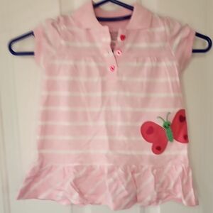 Carter's Pink and White Striped Polo Dress with Butterfly